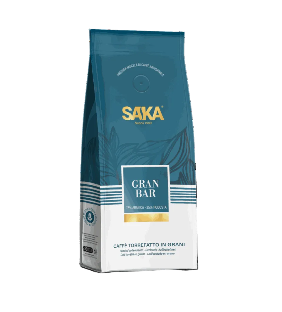 Saka Caffé Gran Bar whole bean coffee blend with creamy texture and low acidity